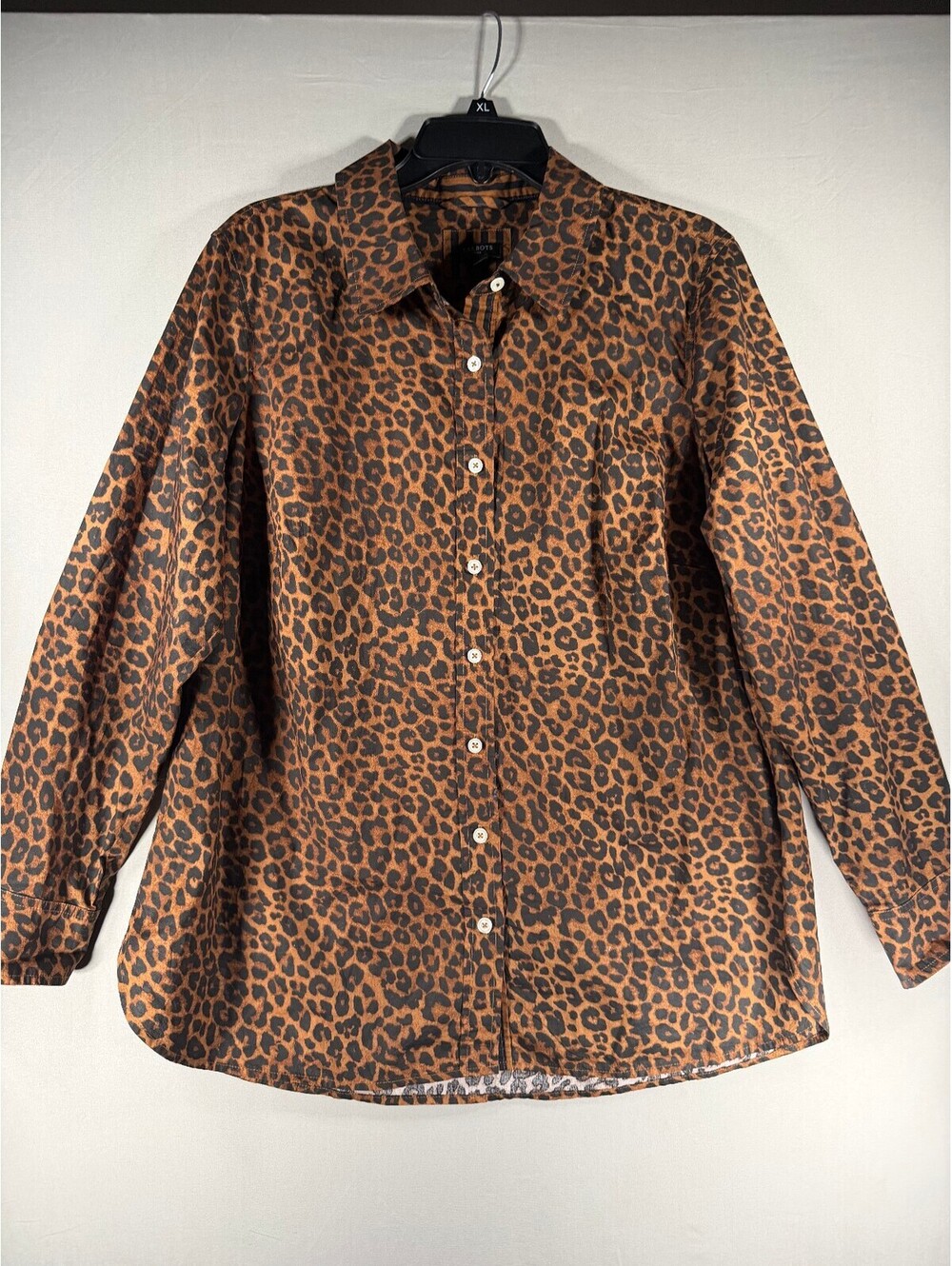 Talbots Plus Leopard Print Button-Up Long Sleeve Shirt Size 1X